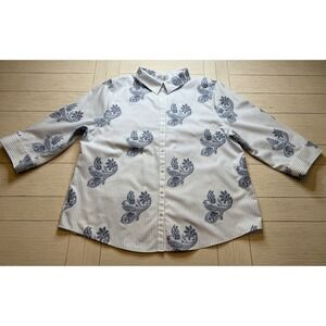 CHICO'S GREAT CONDITION WOMEN NO-IRON Paisley-Print Cotton Shirt bohemian Blouse